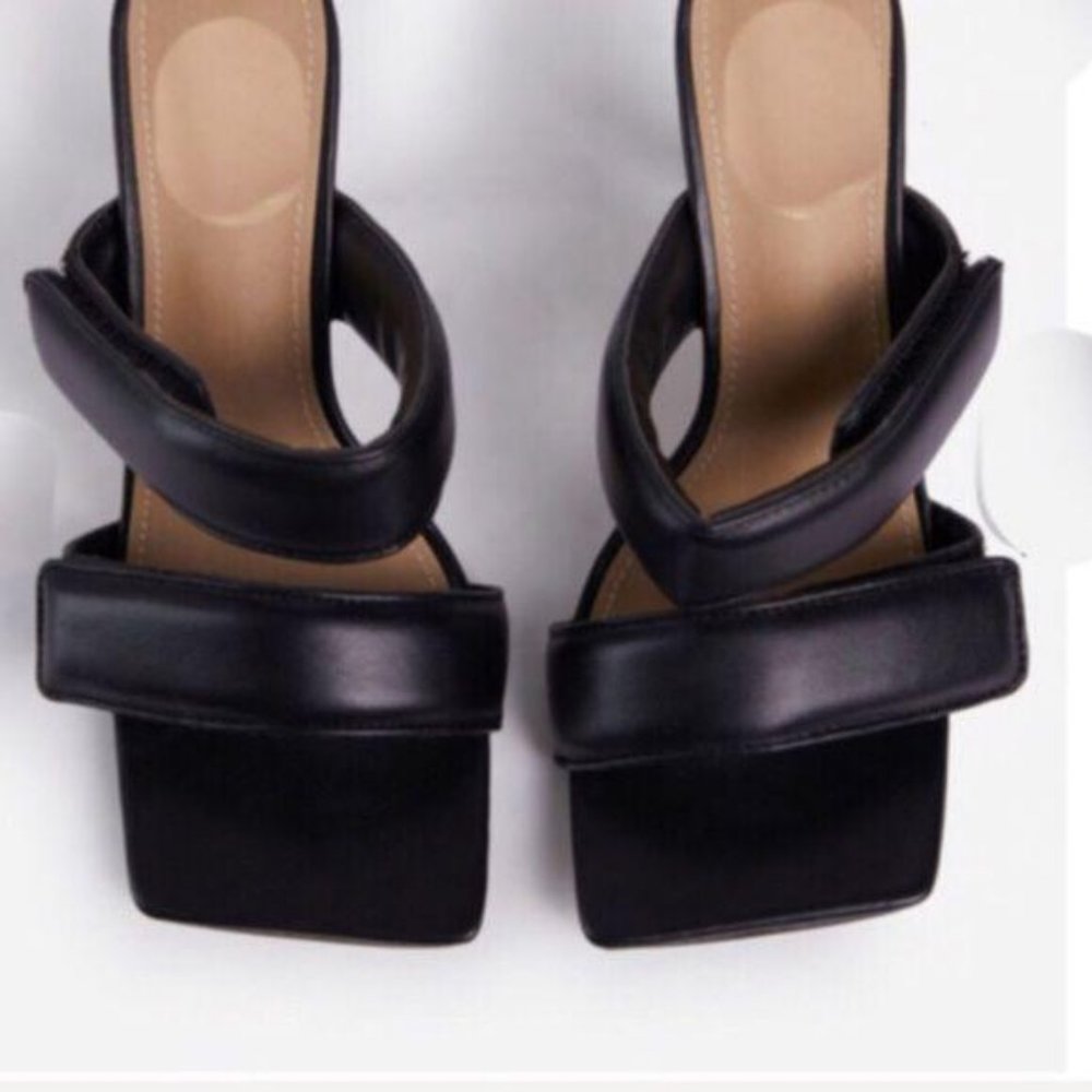 Padded Velcro Square Toe Mules in Black - Picture 5 of 10